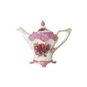   Porcelain Pink Marble Footed Teapot, Hand Decorated 