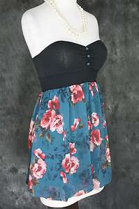   forever urban vintage tube top 50s 60s vtg retro floral dress   S M L