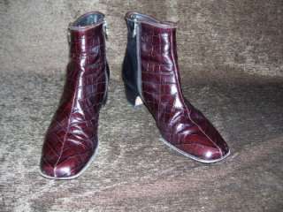 BRIGHTON Heart black leather ankle boots Women 9 Gator Print Nice 