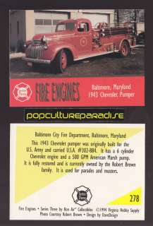   CHEVROLET PUMPER FIRE TRUCK ENGINE CARD Baltimore, Maryland  