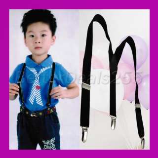 Children Clip on Adjustable PantsY back Suspender Black  