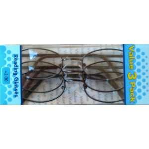  Reading Glasses, VALUE 3 PACK, +2.00 