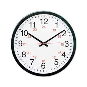  24 Hour Round Wall Clock, 12 1/2in, Black