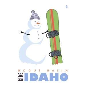  Bogus Basin, Idaho, Snowman with Snowboard Premium Poster 