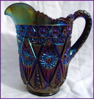 Antique Imperial Amethyst Carnival Glass Pitcher Diamond Lace 