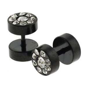   Plugs with Clear CZ in Center and Rim   0G   16G Wire   Sold as a Pair