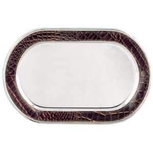  Andrea By Sadek Brown Leather Oval Nickel Tray Patio 
