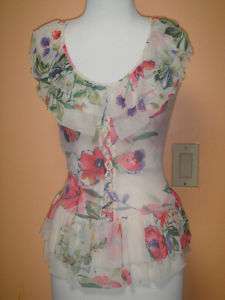 ARDEN B FLORAL MESH RUFFLE TIERED CORSET TOP L  