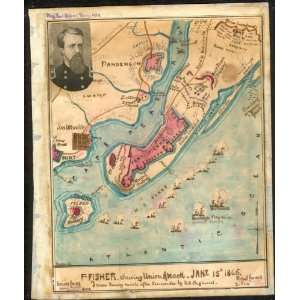  Civil War Map Ft. Fisher shewing sic Union attack, Jany 