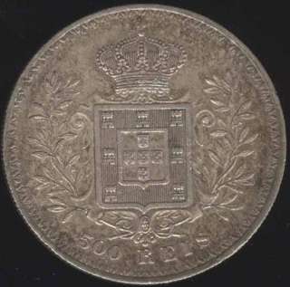 PORTUGAL RARE BEAUTIFUL 500 REIS 1899 SILVER COIN   