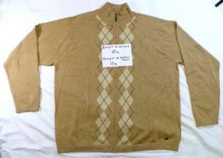 Mens Izod Argyle Sweater Jacket Tan Burnished Go Cotton Size Large NWT 