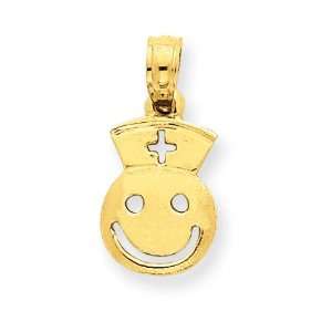  Smiley Face Nurse Hat Pendant in 14k Yellow Gold Jewelry