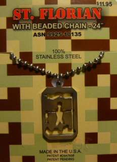 Military Issue St. Saint Florian Pendant Stainless Steel w Chain Made 