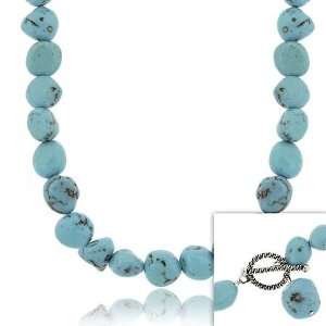   Silver Genuine Blue Turquoise Stone Nugget Toggle Necklace Jewelry