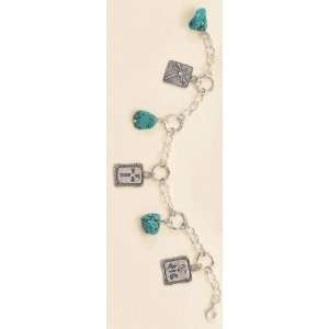  Sterling Silver Link Bracelet, Turquoise Nuggets, 13x15mm 