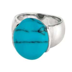  Sterling Silver 18mm Round Turquoise Rings Size 8 Jewelry