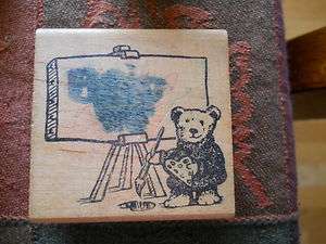 Rubber Stamp Teddy Bear Artist Painter Palette Easel Blank Empty 