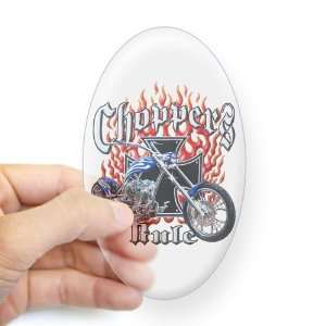  Sticker Clear (Oval) Choppers Rule Flaming Motorcycle and 