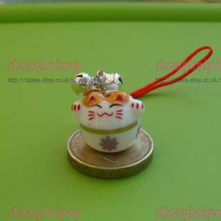 Lucky Cat Maneki Neko Phone Charm Key Chain Ring Bead  