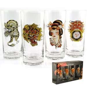 Official License Don Ed Hardy Asian High Ball Glass Set  