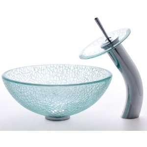 Broken Glass 14 inch Vessel Sink and Waterfall Faucet C GV 500 14 12mm 