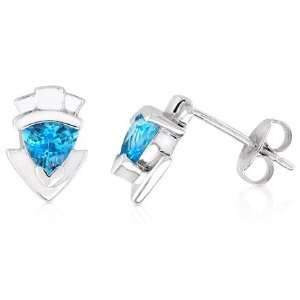 Trillion Cut Genuine Swiss Blue Topaz Earrings Sterling Silver Rhodium 