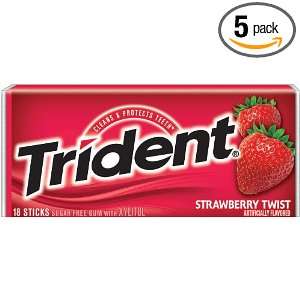 Trident Gum, Strawberry Twist (3 Pack), 18 Stick Packs (Pack of 5)