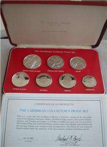 1983 THE CARIBBEAN 7 STATES 7 Silver Proof Coins Set  