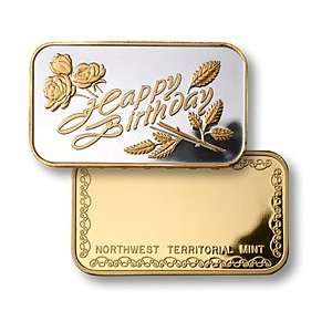 HAPPY BIRTHDAY ROSE   1 OZ .999 SILVER PROOF WITH GOLD SELECT   INGOT