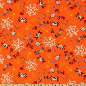  44 Wide Creepie Crawlie Bugs Orange Fabric By The Yard 