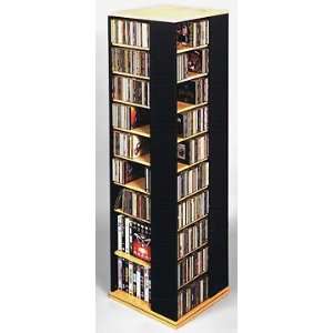   Multimedia Storage Tower in Oak with Black   Holds up to 476 DVDS