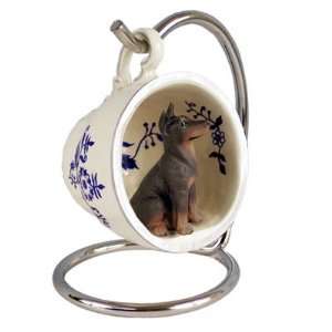  Doberman Pinscher Blue Tea Cup Dog Ornament   Red