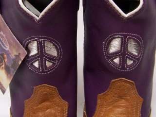 Old West Girls Kids Leather Purple Brown Peace Sign Cowgirl Cowboy 