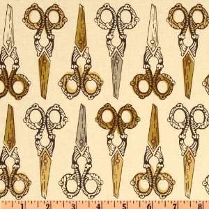  44 Wide Anna Griffin Penelope Large Scissors Gold Fabric 