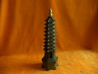 Chinese Ancient Antique Bronze statues tower Buddhism  