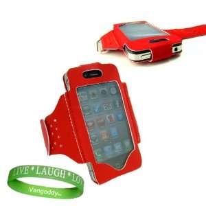 Premium Red OKER Leather iPhone 4 Exercise Armband for Apple iPhone 4 