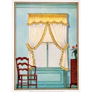  1929 Color Print Layout Bedroom Curtain Drapery Interior Design 
