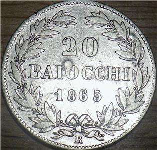 1865 Italy SILVER 20 Baiocchi   Papal States   Very Nice LOOK  
