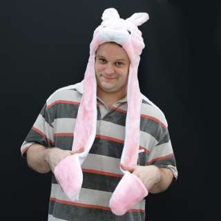 Fleecy Plush Pink White Bunny Rabbit Hat Cap Scarf #12  