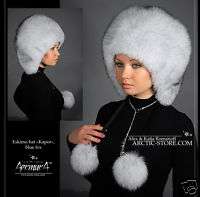 Blue fox polar arctic white Fur Hat cap Eskimo round  