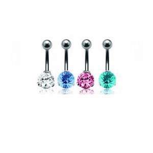 Rose Crystal Internally Threaded Steel Cast Belly Ring with 6mm Stone 
