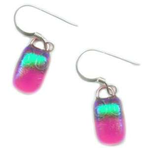    Hand Crafted Artisan Fused Art Glass Earrings   Dichroic Glass 