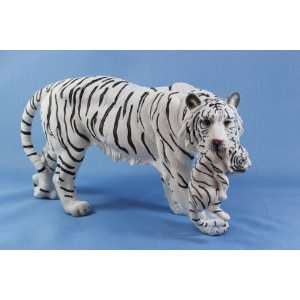 White Bengal Tiger Mother with Cub Statue Sculpture