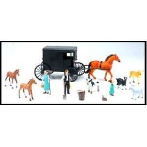  Amish Horse Drawn Harversters Diarama and Amish Farmer 