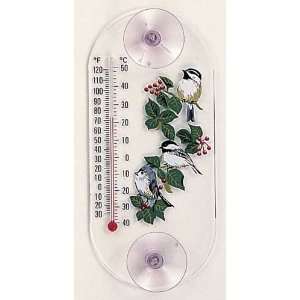  Titmouse/Chickadees Window Thermometer   Clear Acrylic 