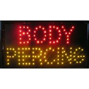   13 LED Neon Sign   BODY PIERCING in Red and Yellow