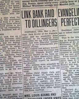 1934 FOSTORIA OH John Dillinger Bank Robbery Newspaper  