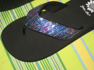 Yellow Box PEACOCK sequined NEW flip flop sandals 7 8  