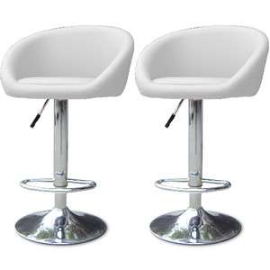   Two (2) Modern Leather Adjustable Swivel Bombo BarStools Chairs White