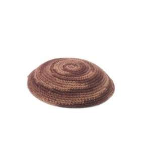  14 Centimeter Knitted Kippah with Shades of Brown in Swirl 